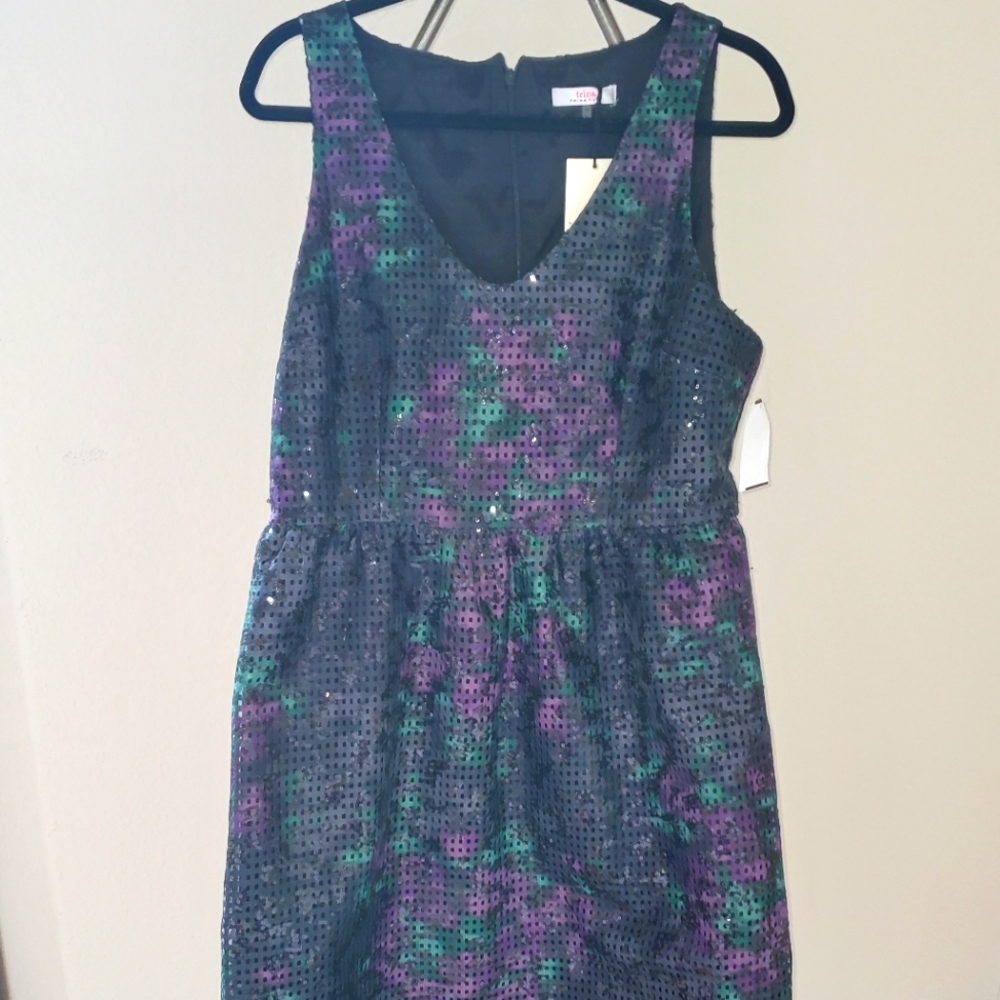 NWT Trina Turk, 12, Petunia dress, black, sequins, floral